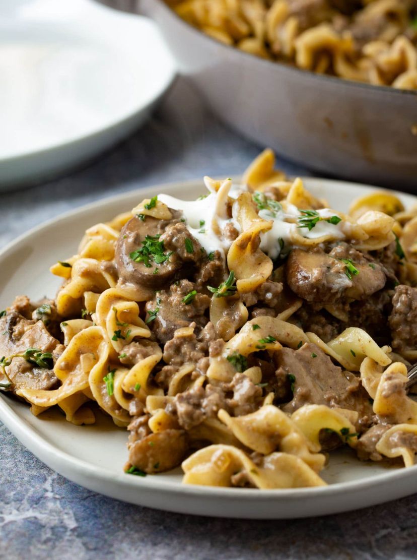 Beef Stroganoff with pasta