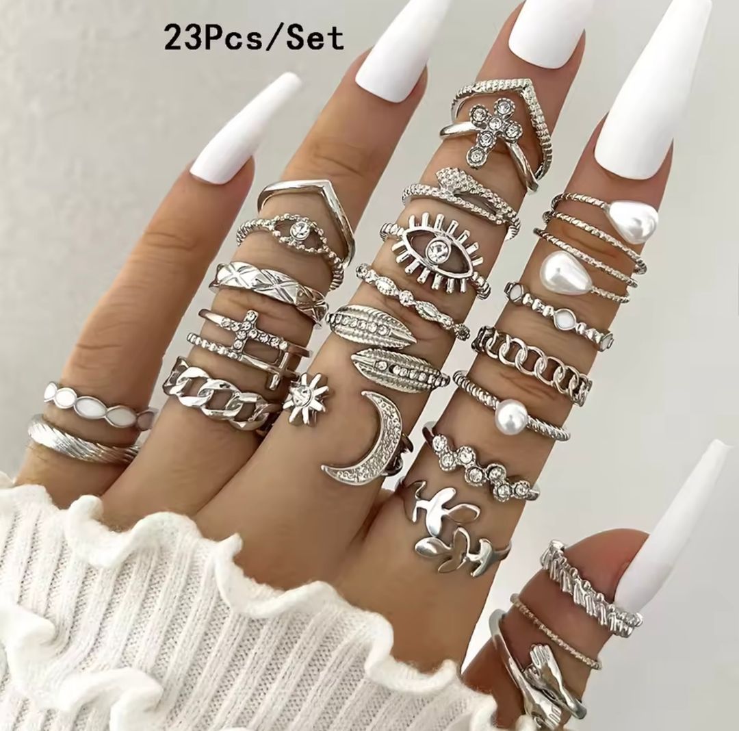 Ensemble de bagues bohèmes géométriques pour femmes, couleur or et argent, bijoux tendance pour soirées et fêtes