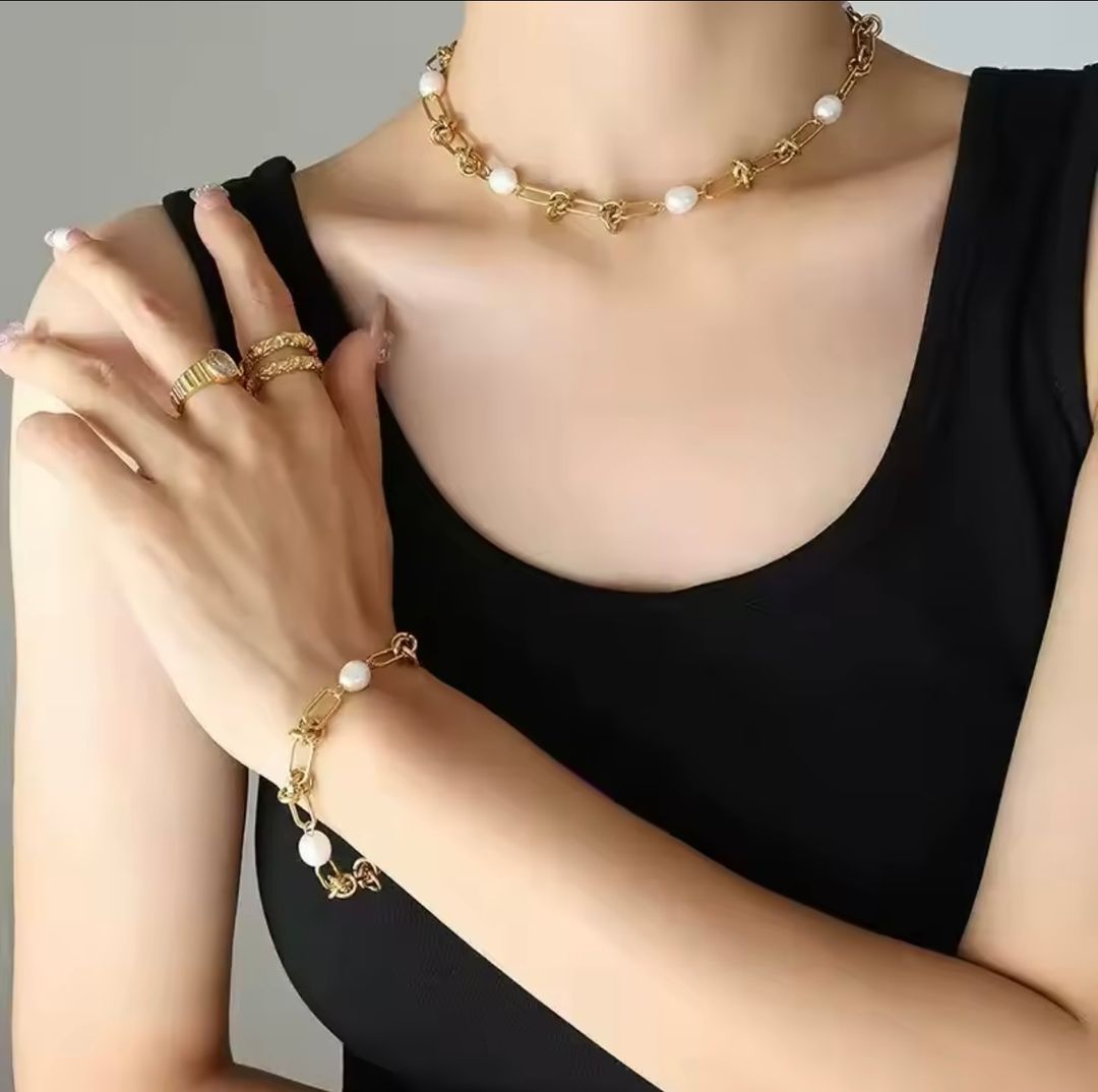 Ensemble Collier et Bracelet Femme en Acier Inoxydable 316L, Couleur Métal Zircon – Bijoux Mode, Étanches et Durables