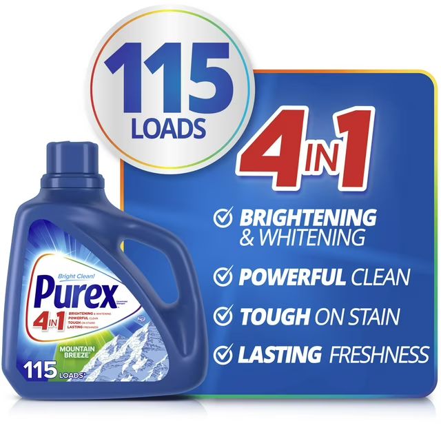 Purex Liquid Laundry Detergent, Mountain Breeze, 150 fl oz, 115 Loads