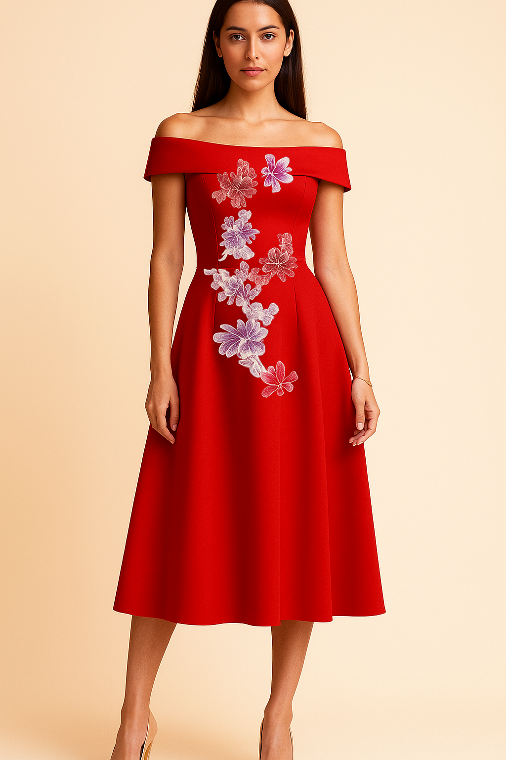 Orchid Midi Dress in Red 