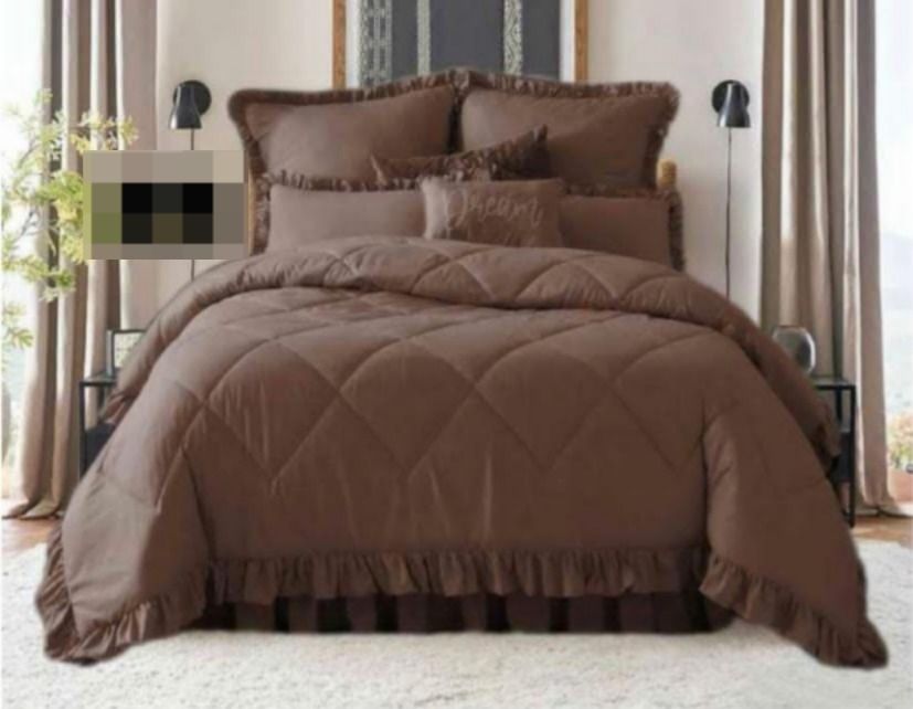 5 Piece Plain Frilled Comforter