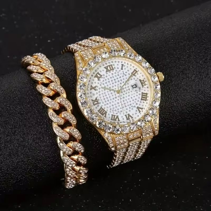 Iced Fashion Watch for Men + Bracelet (Free Jewelry Box)