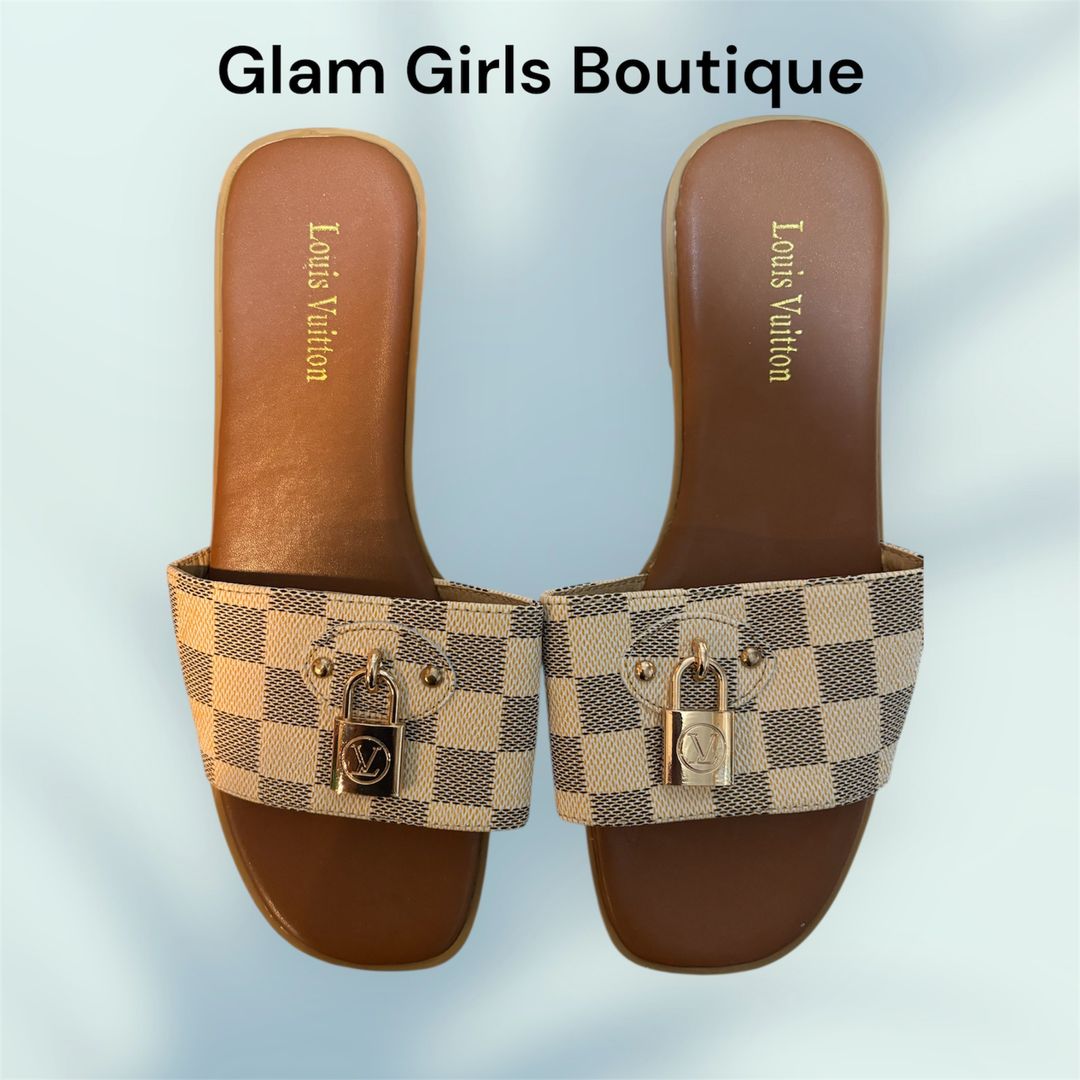 LV Checkered Slides Size 7.5