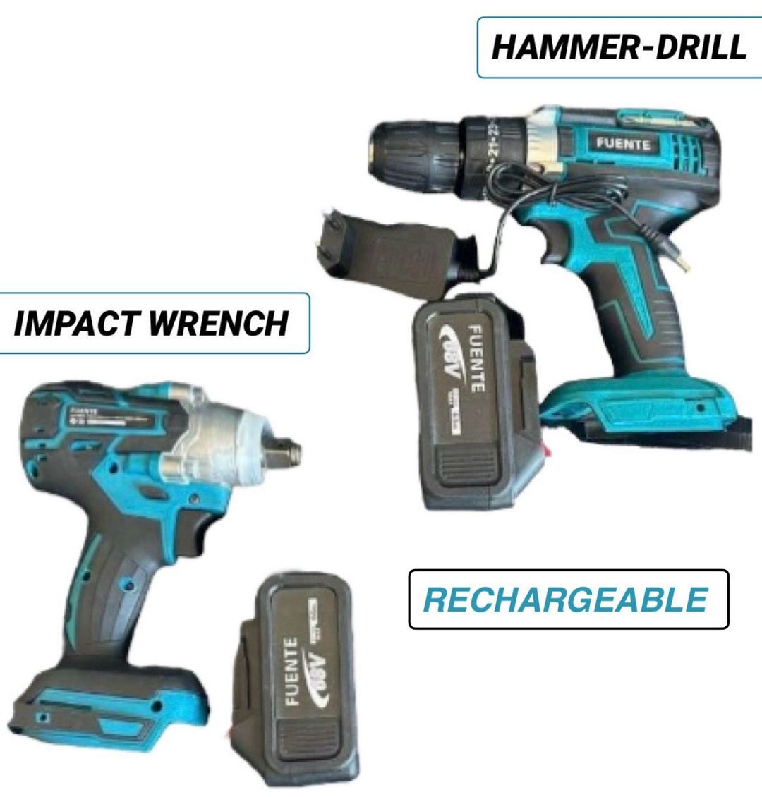 Cordless Hammer-Drill Impact Wrench 2Pcs Power Pack