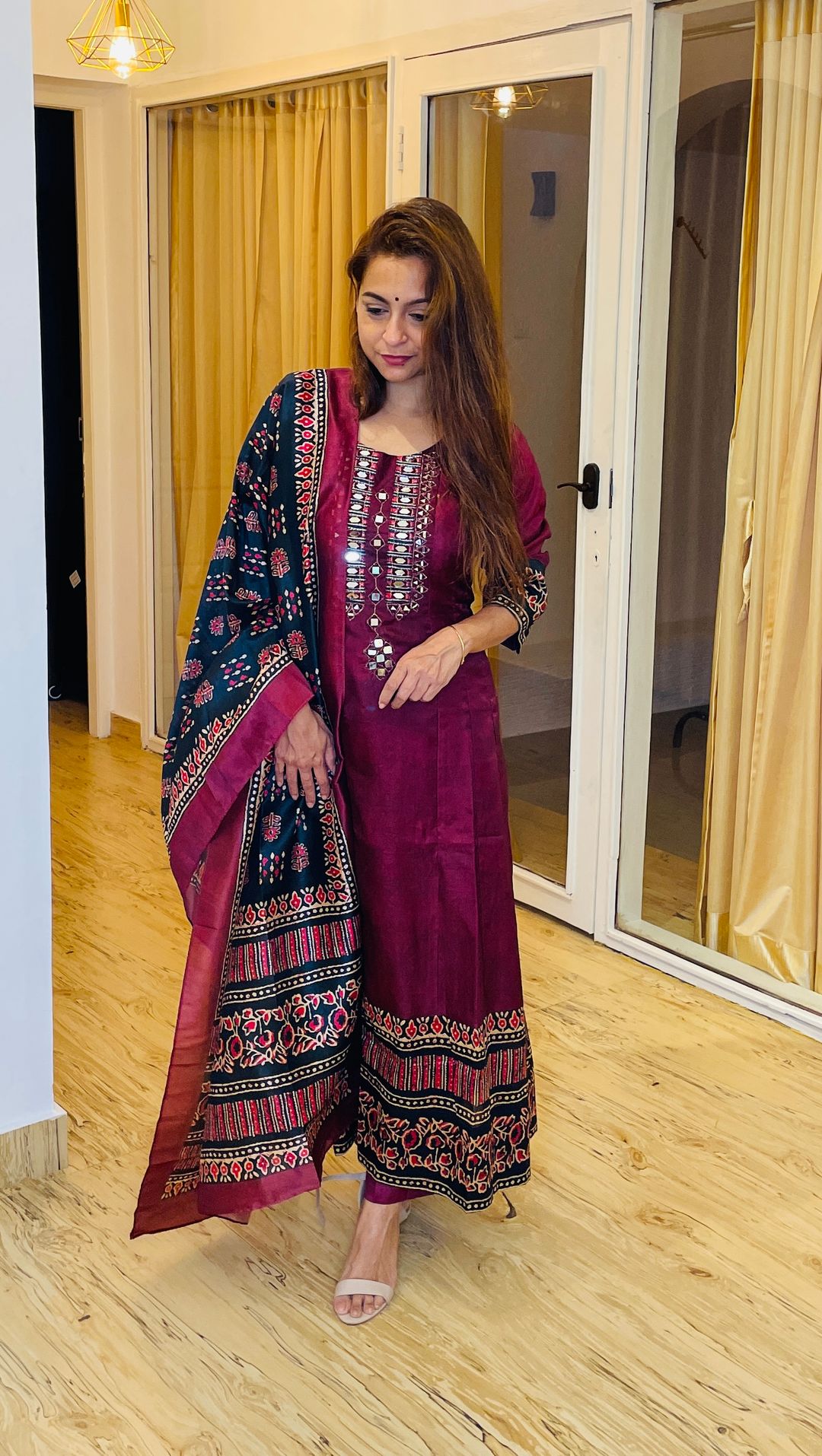 Maroon Mirror Anarkali 