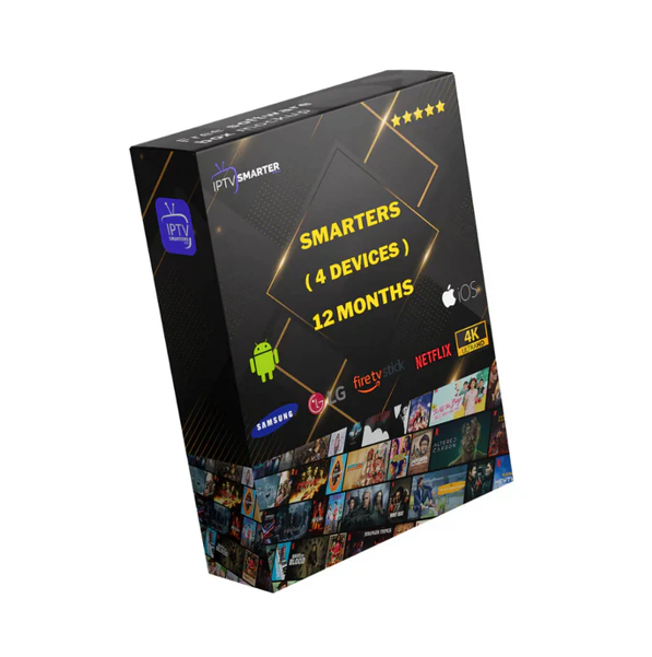 12 Months IPTV Smarters Pro Subscription – 4 Devices