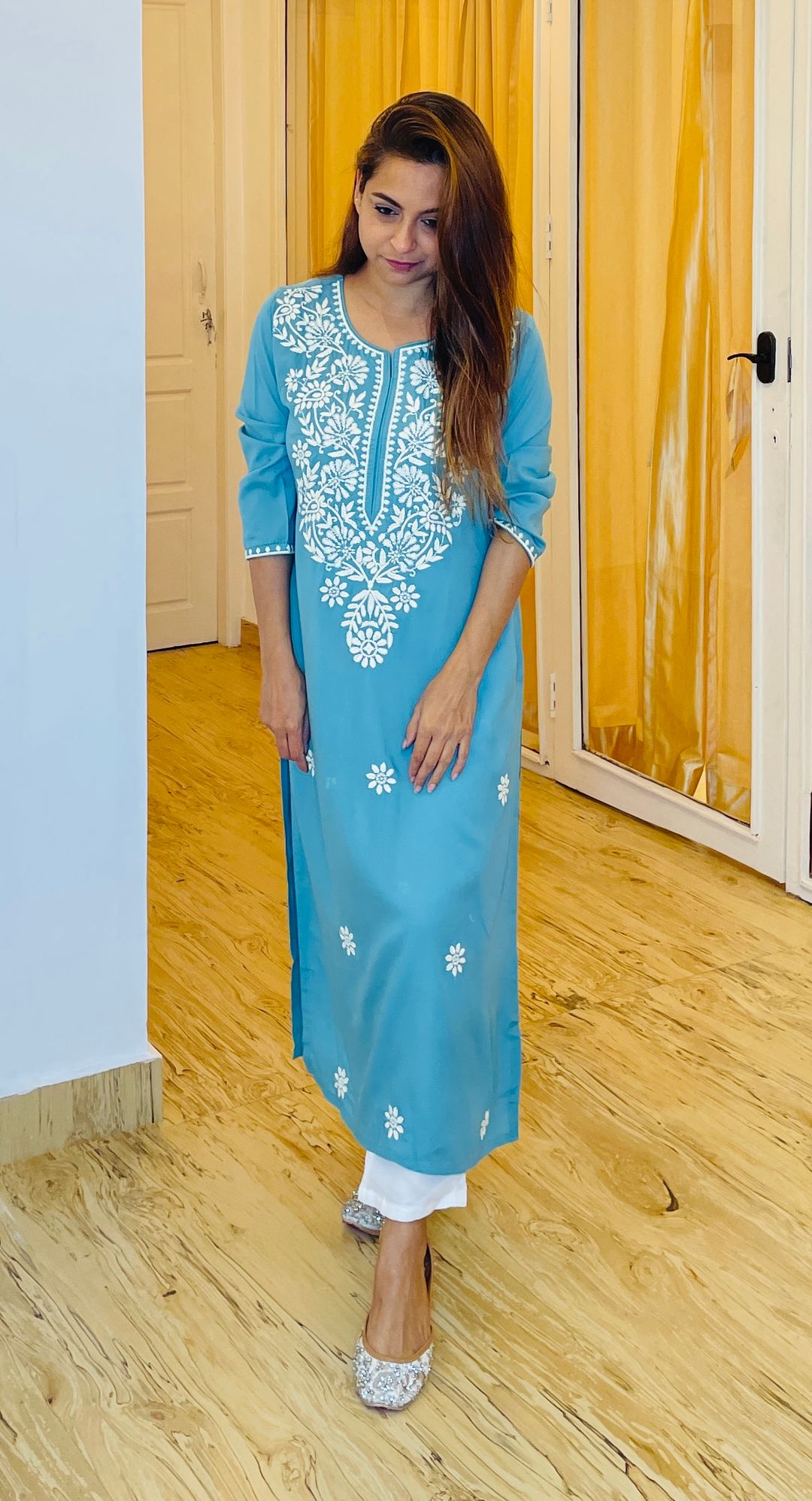 Cyan Chikankari Kurta