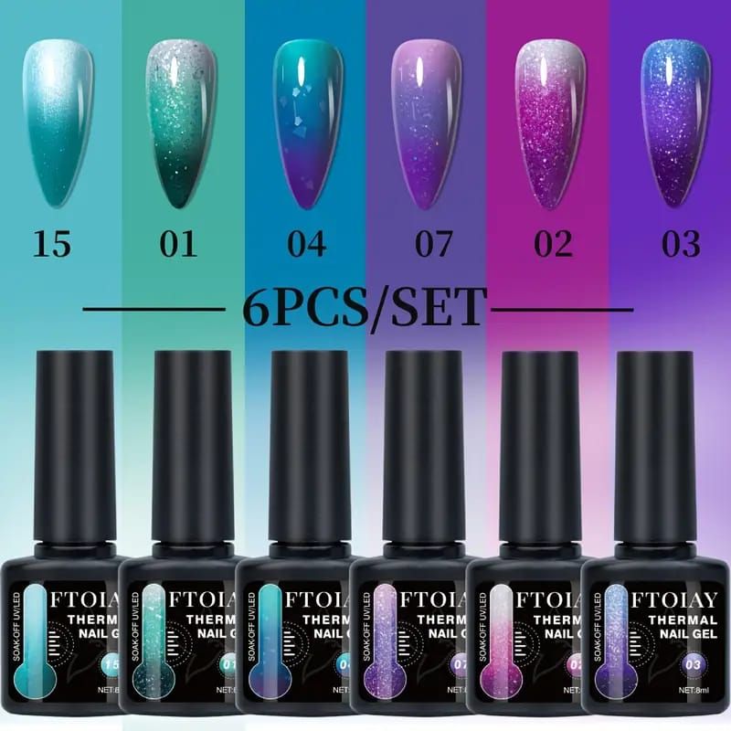 6 Piece Thermal Gradient Gel Nail Polish Set