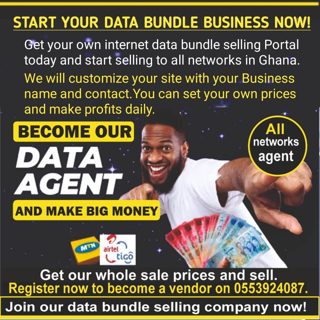 Become All Network Data Reselling Agent In Ghana And Start Making Money Online. We will create a website and give you the wholesale prices to sell to your customers. Register now with just 150 cedis to join us.