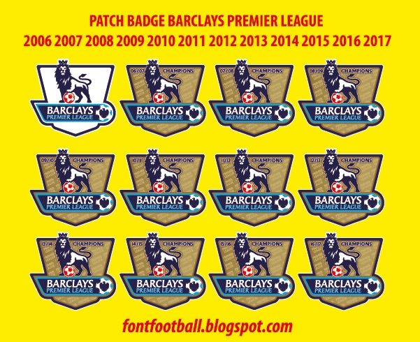 Patch Badge Barclays Premier League Champions 2006 2007 2008 2009 2010 2011 2012 20213 2014 2015 2016 2017 Vector