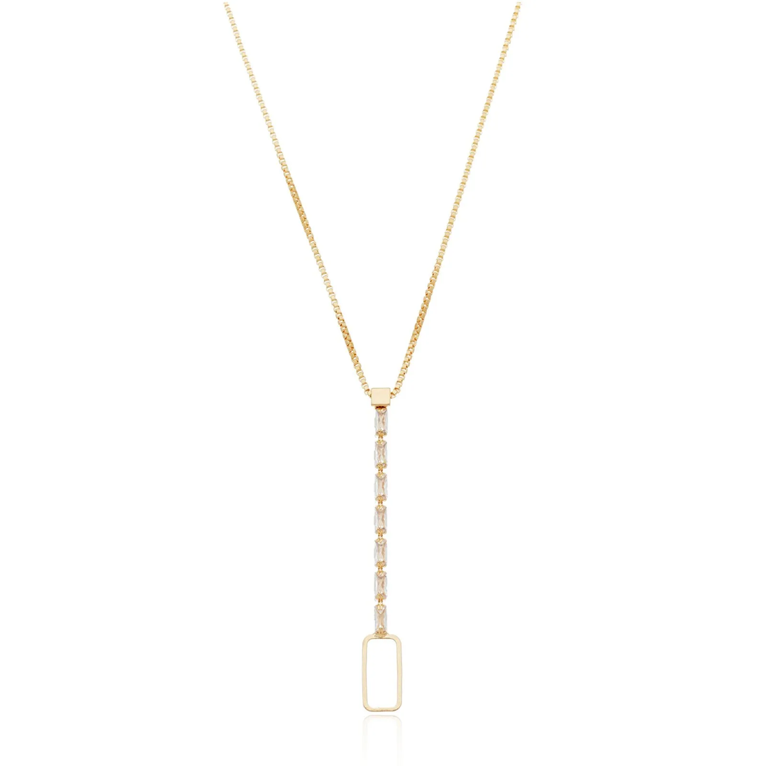 Colar Gravata Retangular com Zircônias banhada a Ouro 18k 