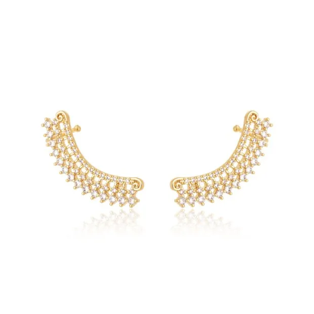 Brinco Earcuff com Zircônias banhado a Ouro 18k