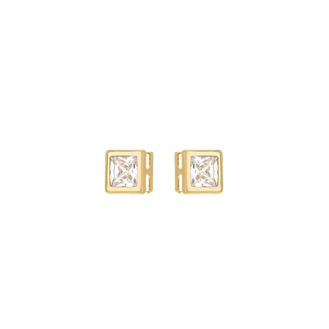 Brinco Quadrado de Zircônia banhado a Ouro 18k