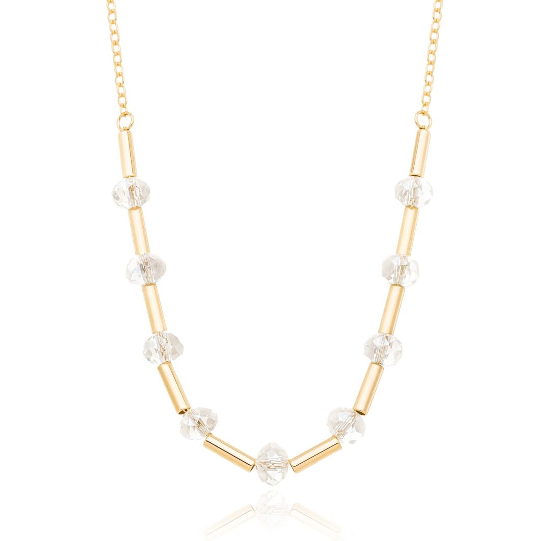  Gargantilha Choker com Pedras e Tubinhos banhada a Ouro 18k