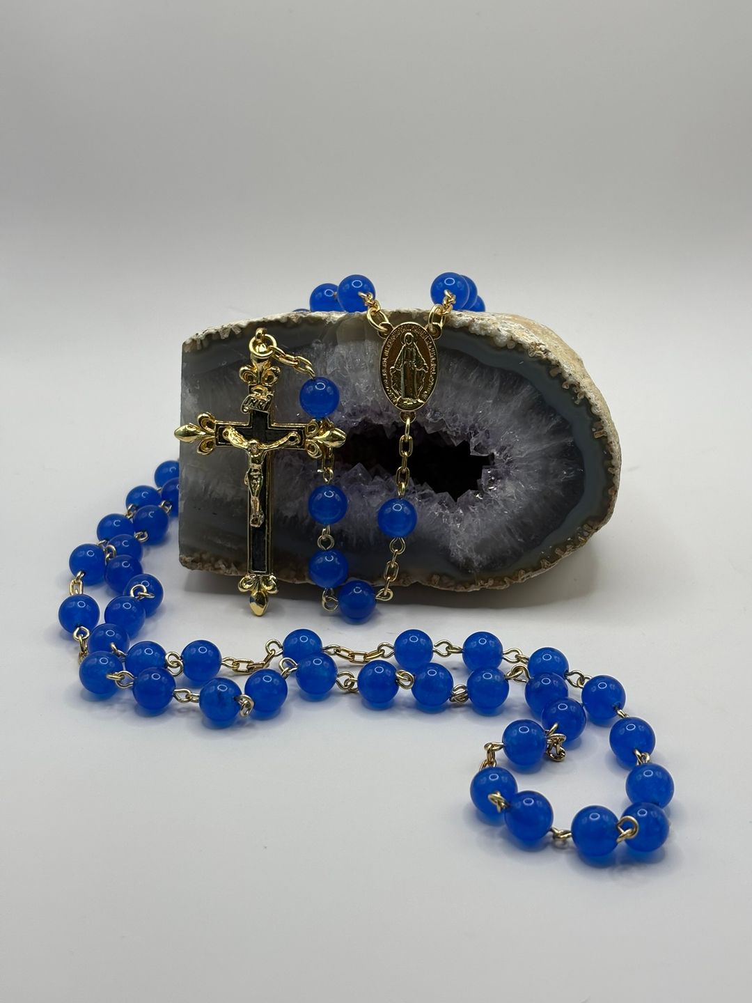 Rosario de Jade Azul 8mm de Chapado en oro 18k 