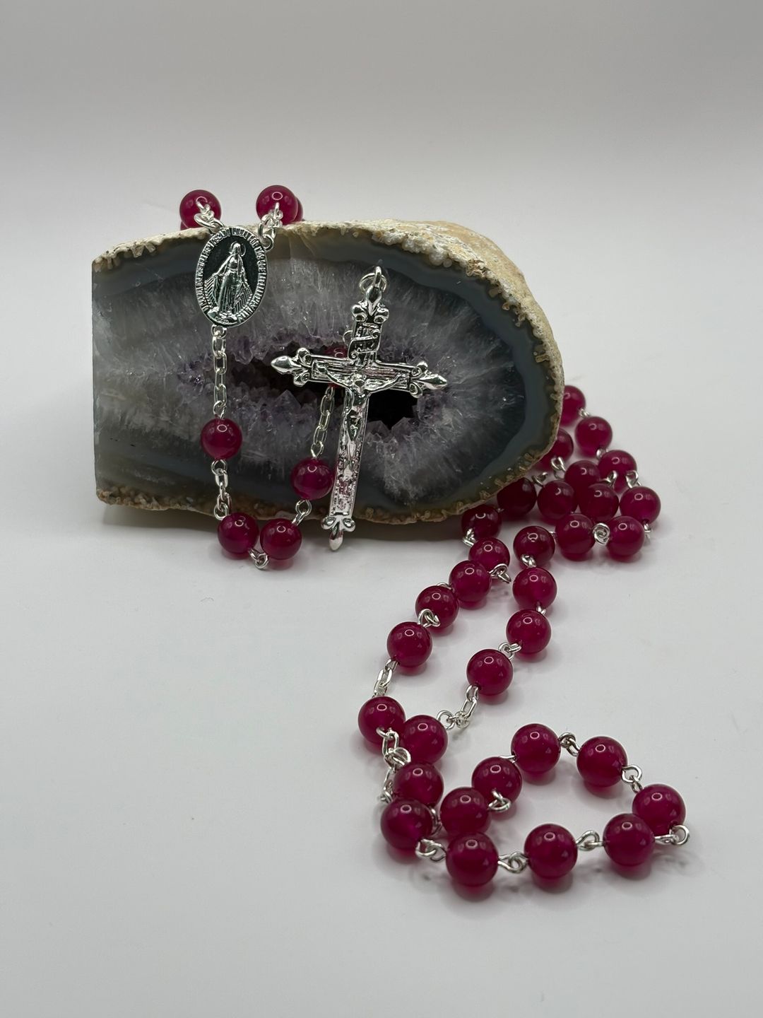 Rosario de Jade Rosa de 8mm de Acero Inoxidable