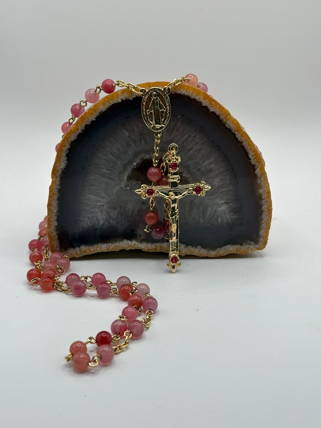 Rosario de Jade Chapado en oro 18k