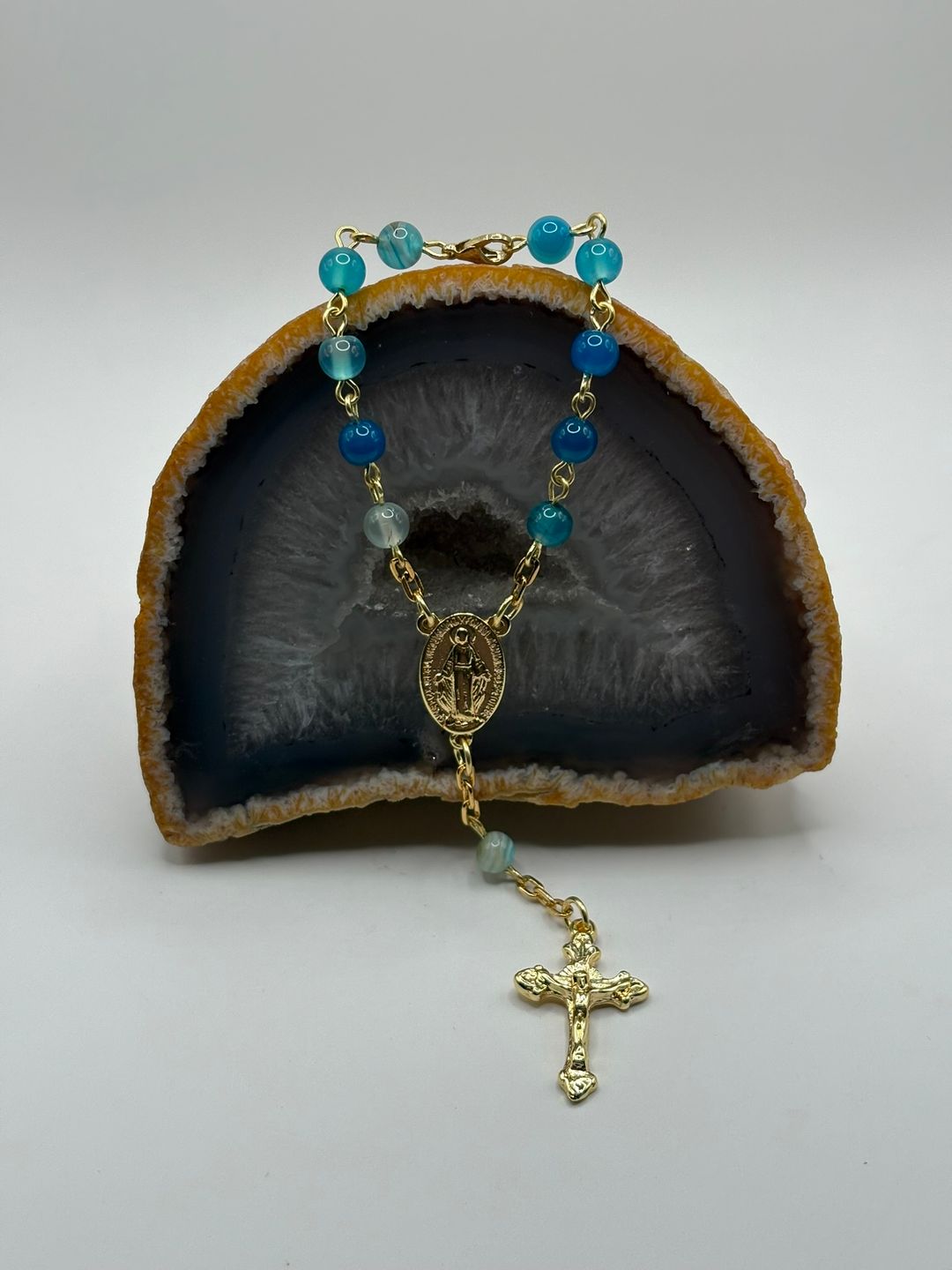 Denario de Ágata Azul Chapado en oro 18k