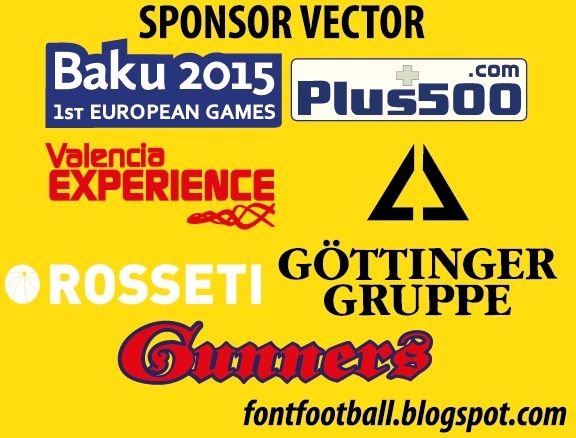 Sponsor Baku 2015 Plus 500.com Valencia Experience Gottinger Gruppe Rosseti Gunners Vector