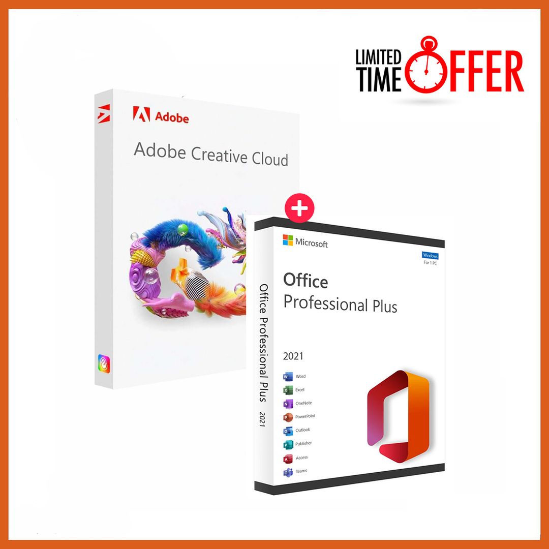 1 Year Adobe Creative Cloud + Office 2021 Professional Plus Key Bundle