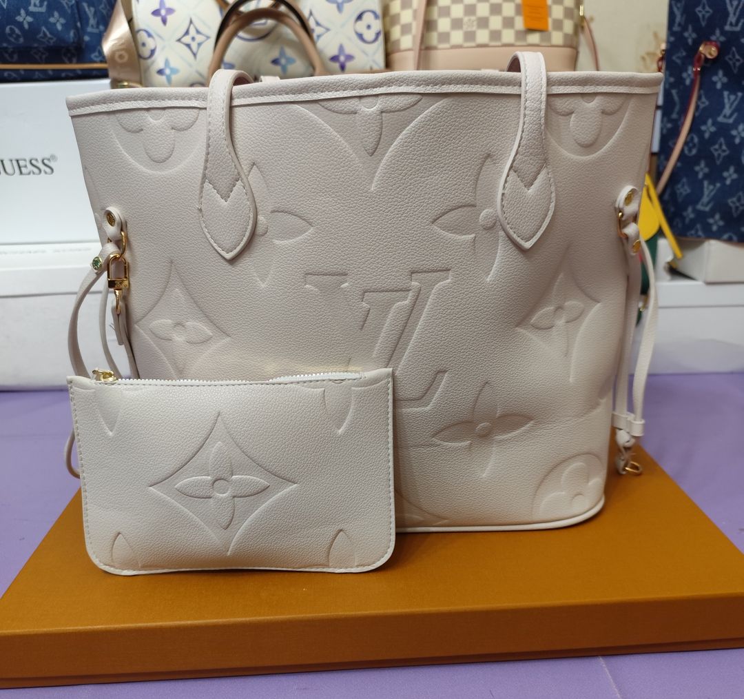 Bolsos LV, neverfull con cartera, blanco 
