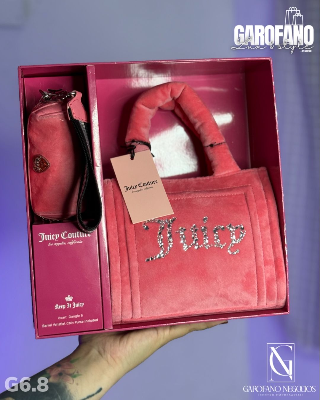 Bolsa Juicy rosa gamuza caja G6.8