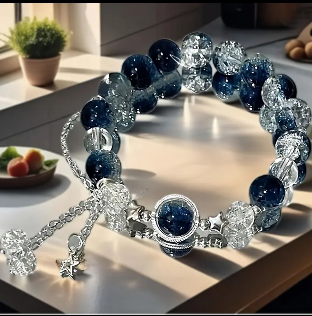 Blue and white star and moon bracelet 