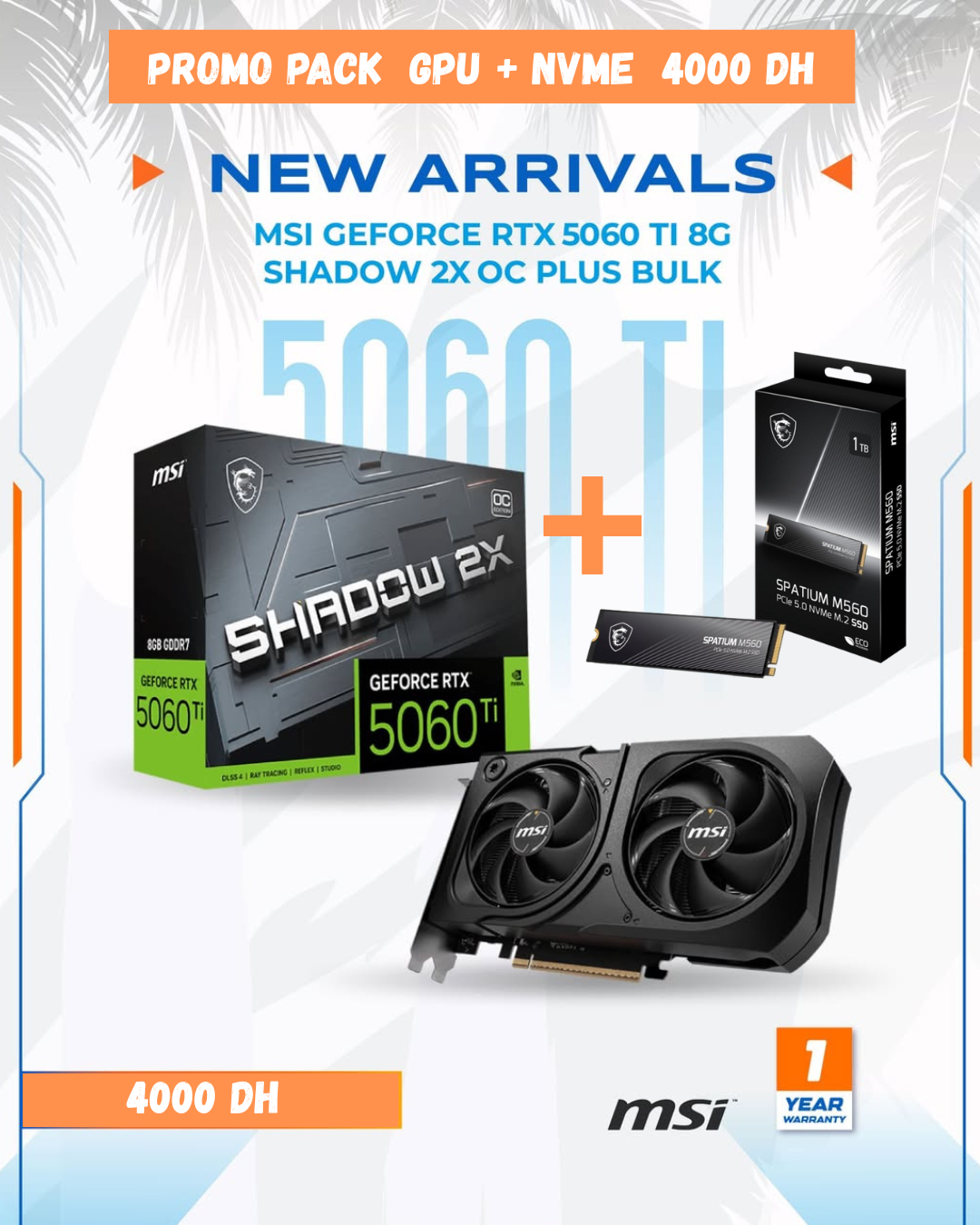 MSI GeForce RTX 5060 Ti 8G Shadow 2X OC Plus Bulk +  NVMe M.2 1TB