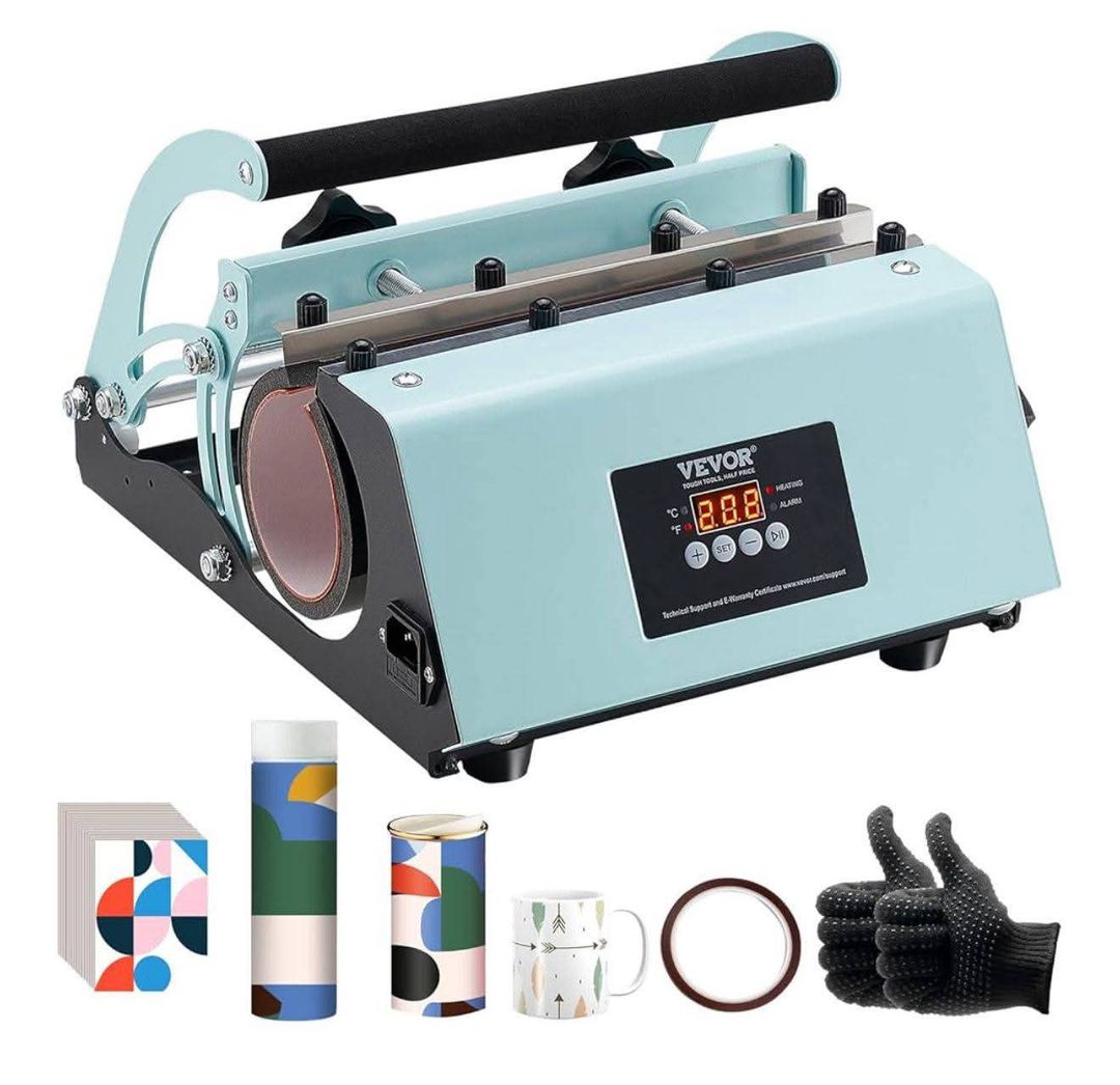 30OZKBJSHBTZ1F1VGV2 VEVOR Presse à Chaud pour Tasses, Presse pour l'Impression de Tasse avec 8 Gobelets Sublimables Vierges 59 cL, Machine de Sublimation Capacité 32,5-89 cL avec Papier de Transfert de Chaleur, Gants