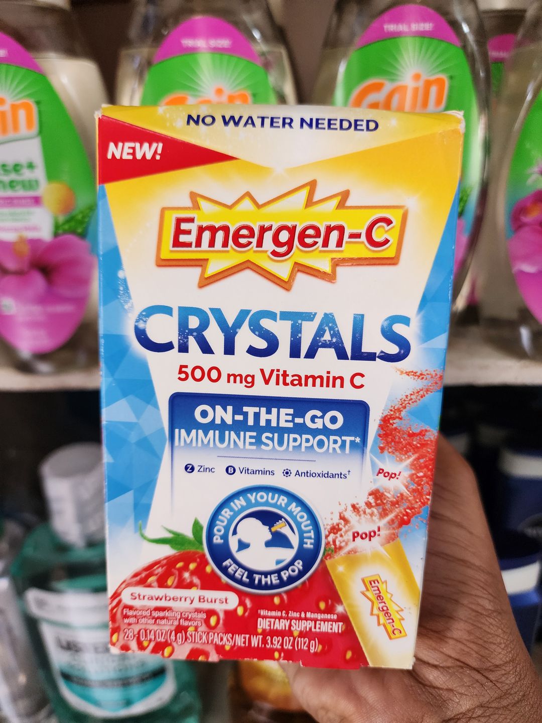 Emergen-C Crystals, on-the-go Emergen-C Immune Support Supplement with Vitamin C, B Vitamins, Zinc and Manganese, Strawberry Burst - 28 Packs