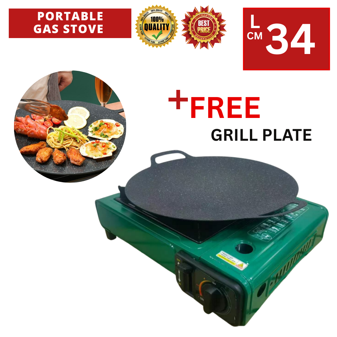 PORTABLE GAS STOVE - GREEN WITH GRILL PLATE