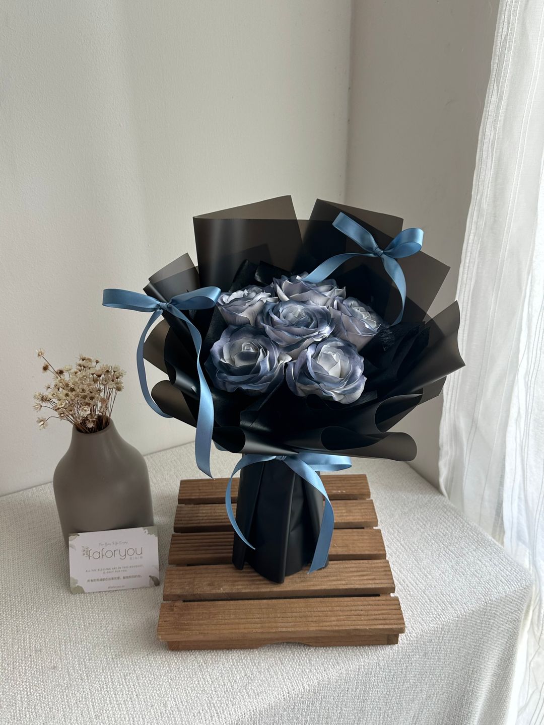 6 Stalk Soap Rose Ribbon Bouquet 