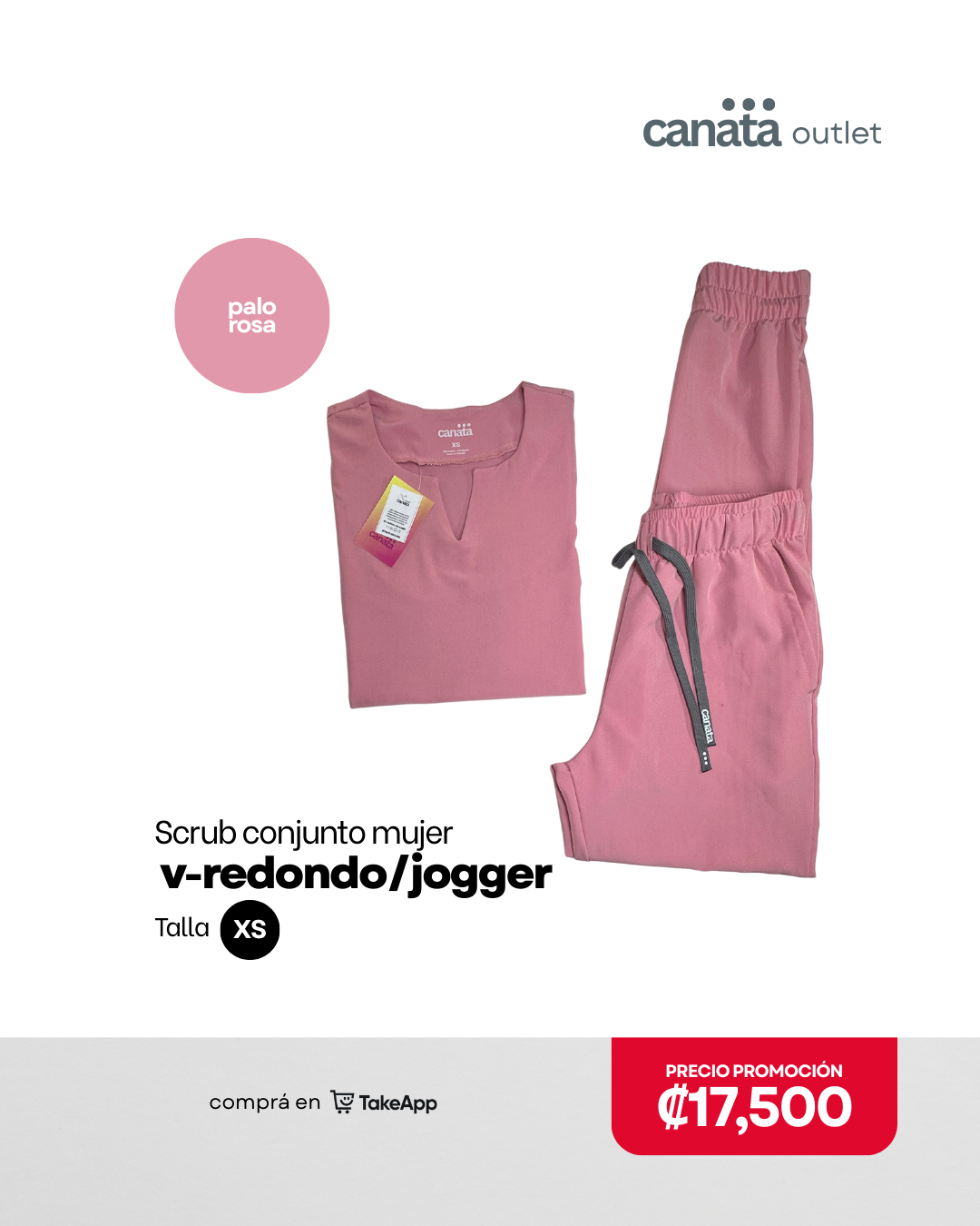 Scrub mujer   V-Redondo/Jogger - Palo rosa - Talla XS
