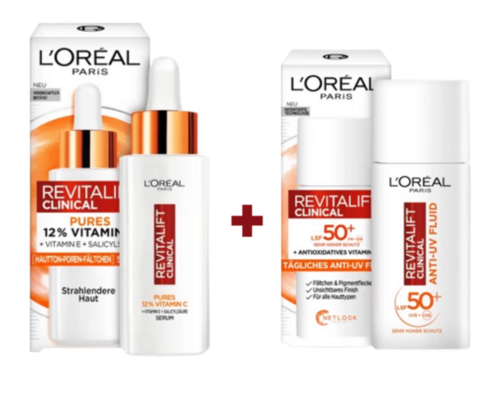 L’Oréal Revitalift Vitamin C Duo Illuminatrice (Anti Age Et Unifiant) Sérum + Fluide Solaire
