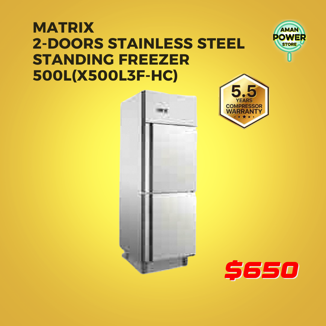 MATRIX 2-DOORS STAINLESS STEEL STANDING FREEZER 500L(X500L3F-HC)