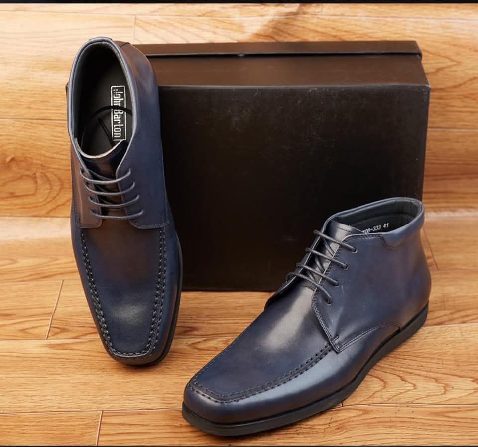 John Barton Cuir Lisse Montante bleu