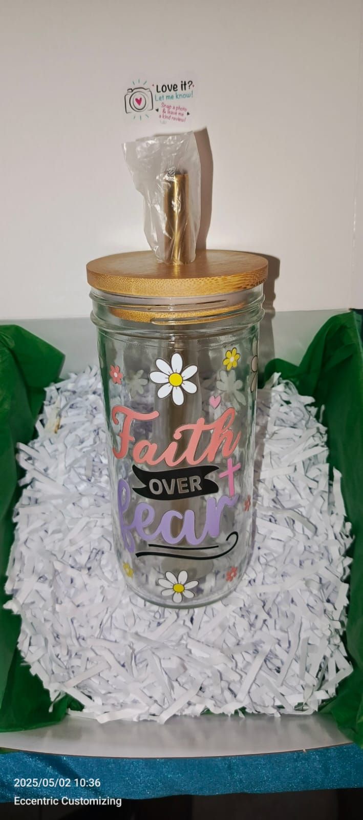 Smoothie Glass Can with Gold Straw and Cleaner 