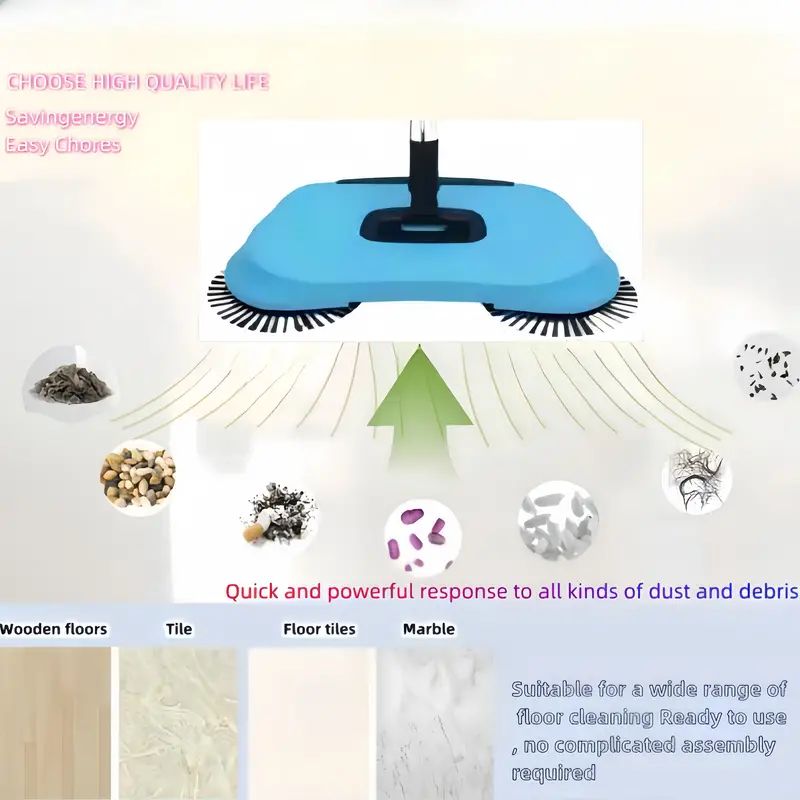 مكنسة سحرية دوارة بتصميم قابل للتعديل للمنازل والمكاتب