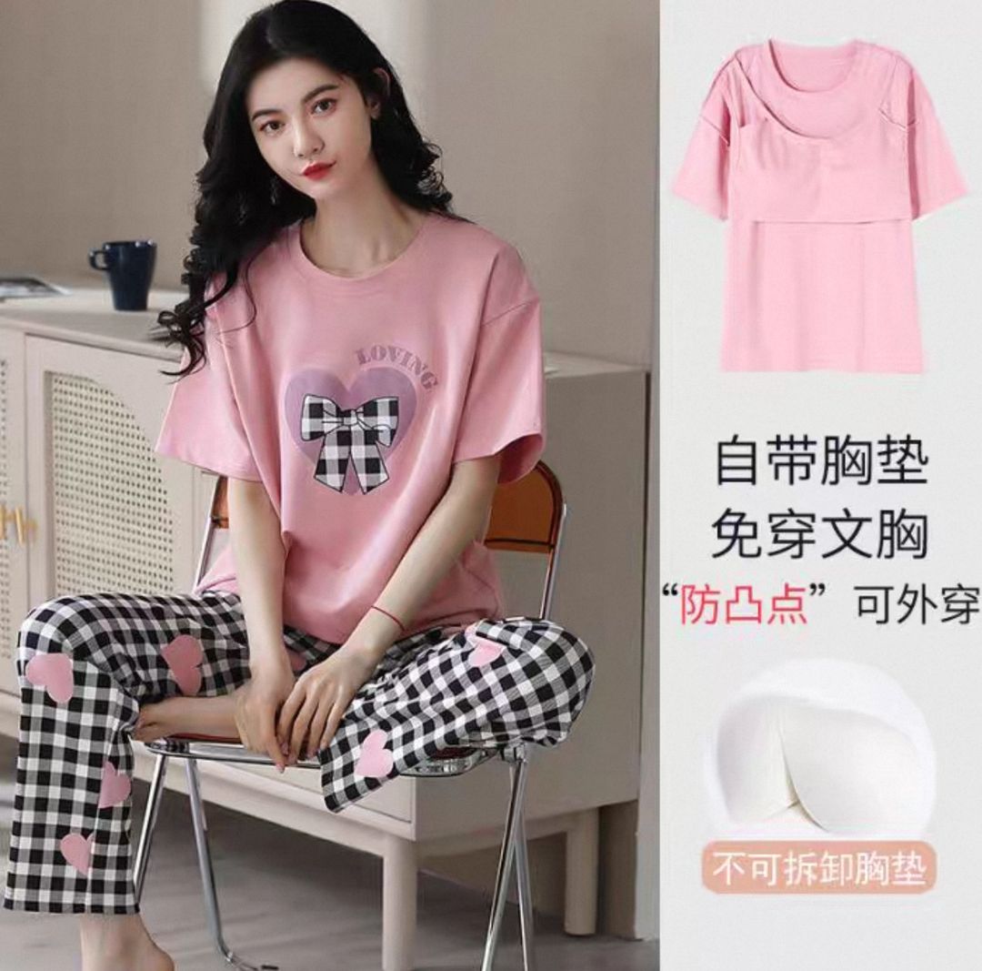 Pink bow pajama set with bra pads