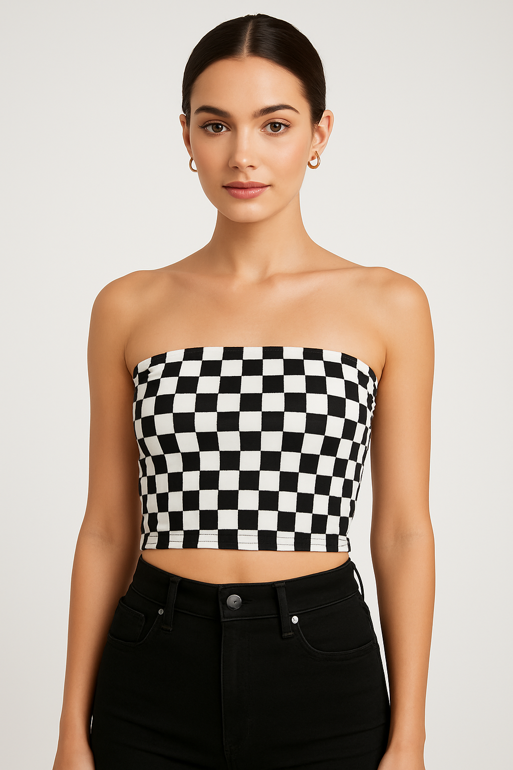 Top strapless estampado a cuadros blanco y negro - OneSize