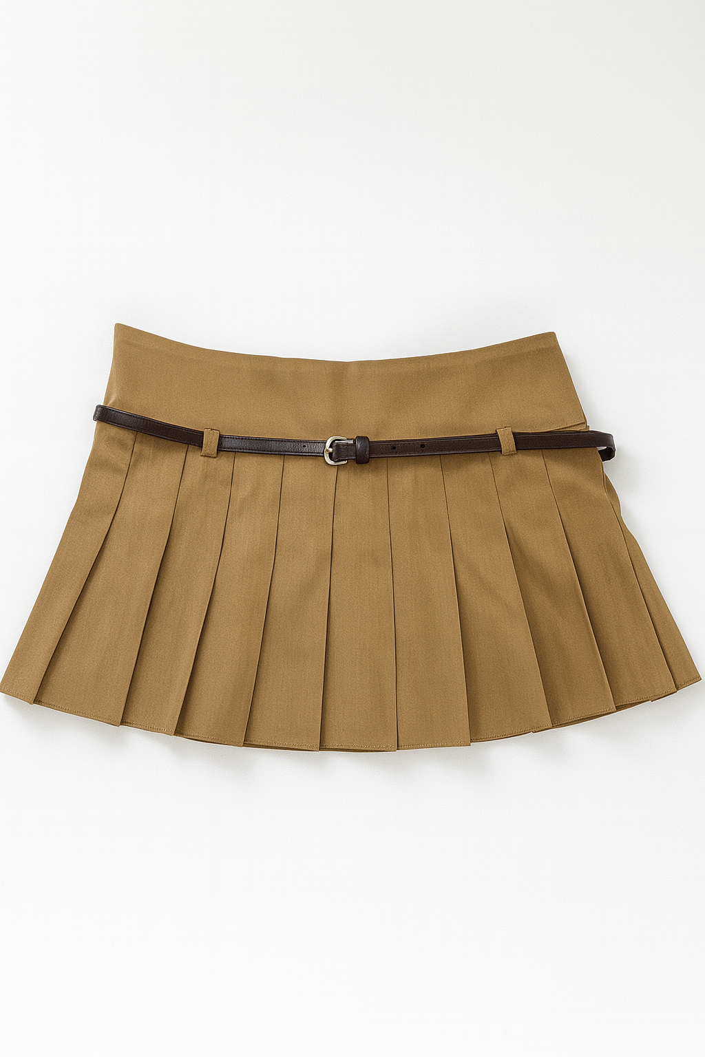 Falda corta plisada color camel con cinturón - Size M