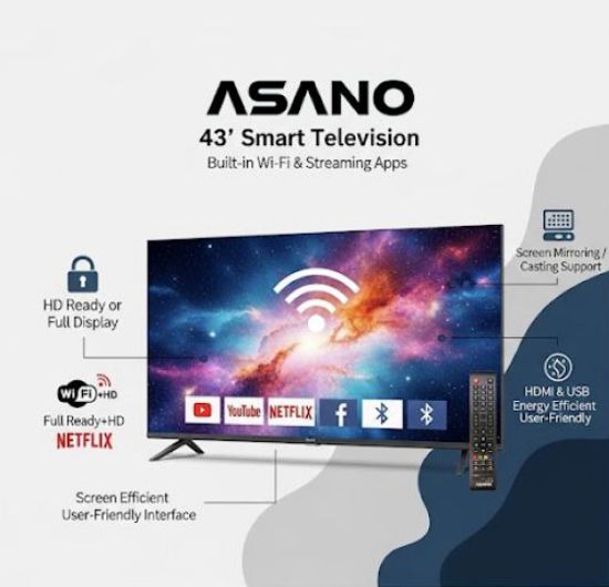 43" Ultra HD Smart Android TV Frameless Screen - USB - HDMI - Black