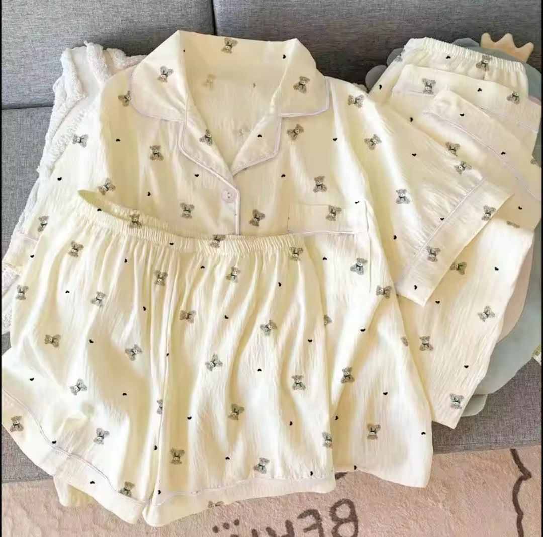  Bear short sleeves pajama 3 pieces set