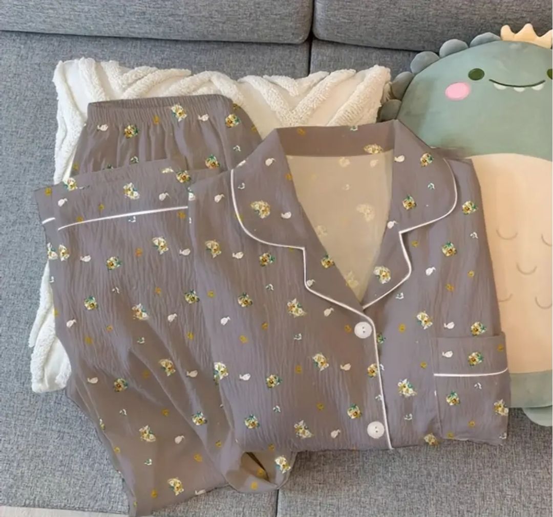 Flower short sleeves pajama 3 pieces set