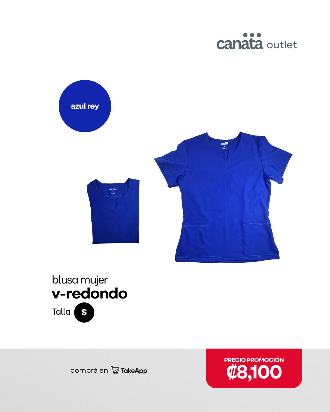 Blusa mujer V-Redondo - Azul rey - Talla S