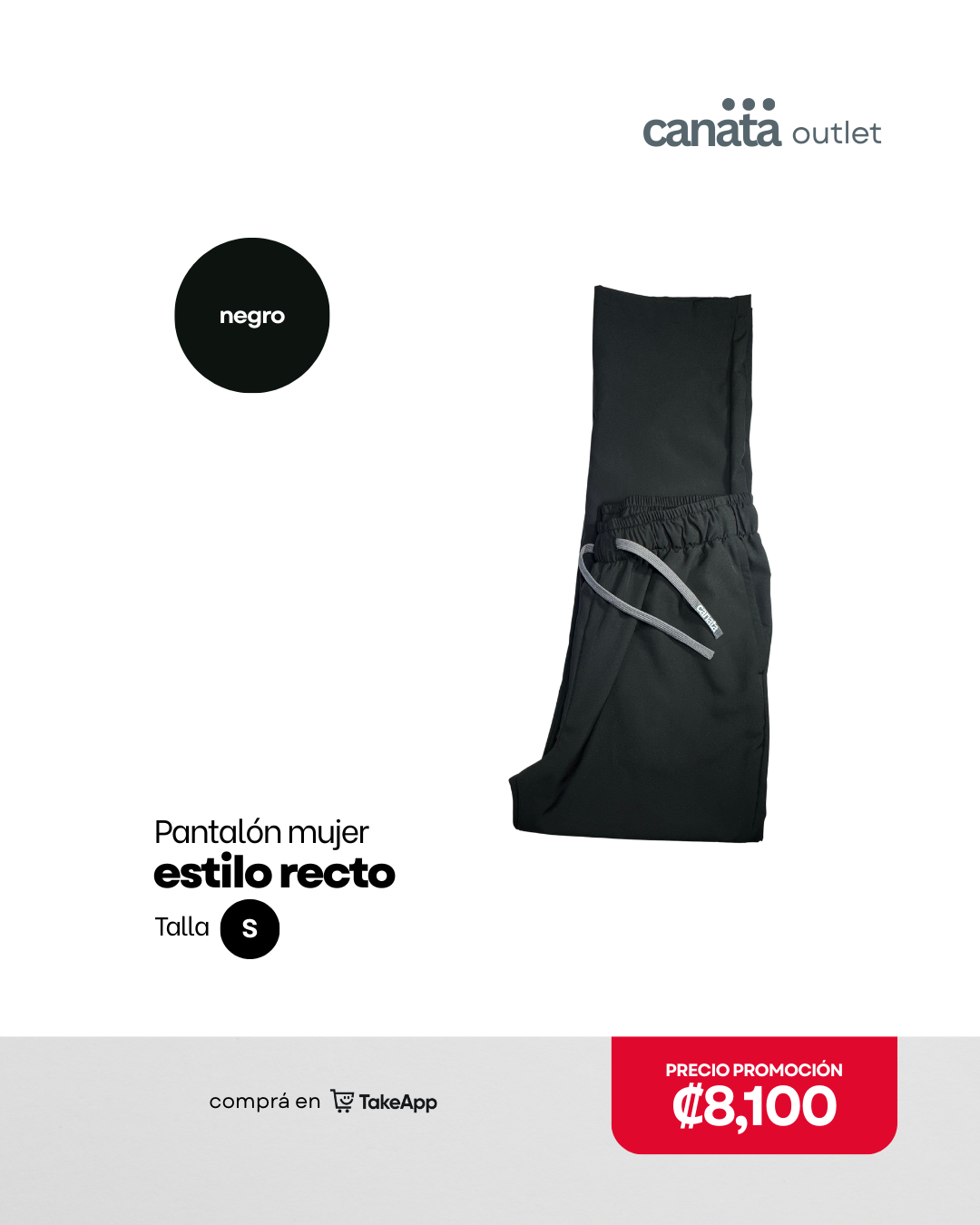Pantalón mujer Recto - Negro - Talla S 