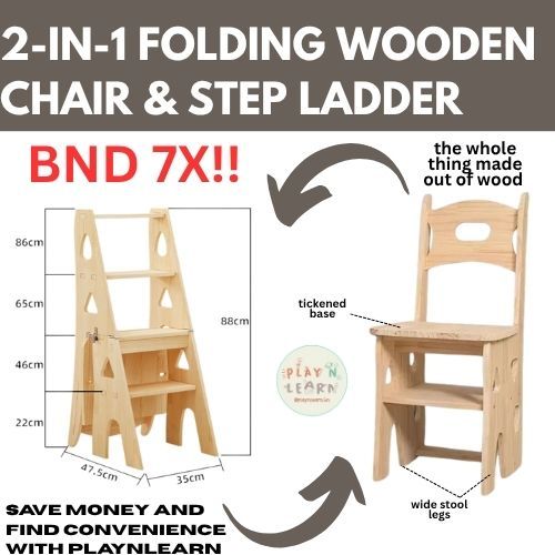 2-IN-1 FOLDING WOODEN CHAIR & STEP LADDER 