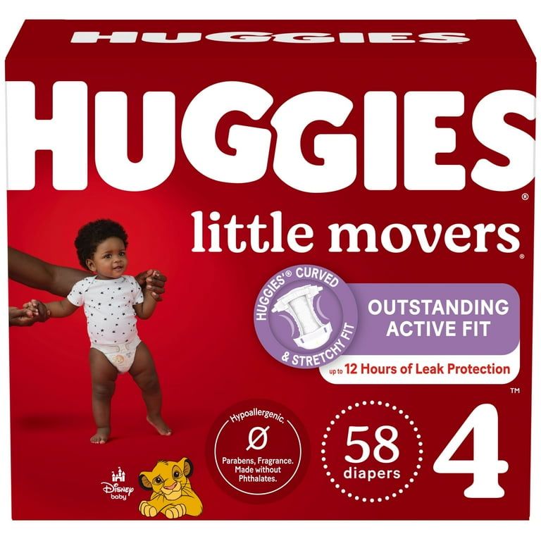Huggies Little Movers Baby Diapers, Size 4 (22-37 lbs), 58 Ct