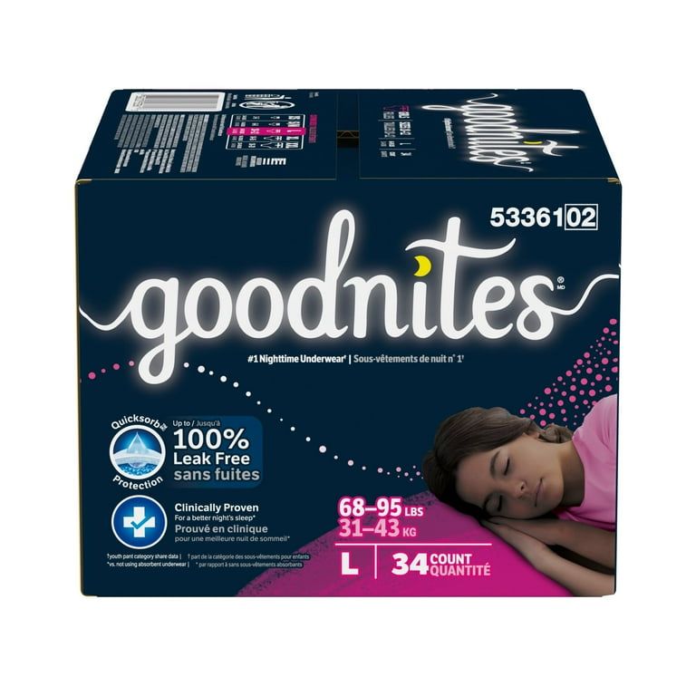 Goodnites Bedwetting Underwear for Girls, L (68-95 lbs), 34 Ct